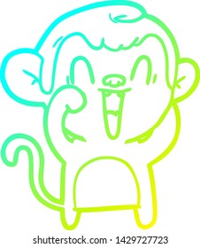dibujo en línea de gradiente frío de una caricatura de mono riéndose