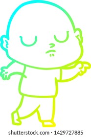 cold gradient line drawing of a cartoon bald man