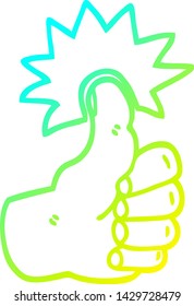 cold gradient line drawing of a cartoon thumbs up symbol