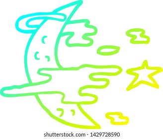 dibujo de línea de gradiente frío de una luna llena de espantos de dibujos