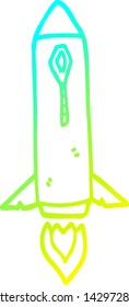 dibujo de línea de gradiente frío de un cohete espacial de dibujos animados
