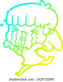 cold gradient line drawing of a cartoon woman in tears