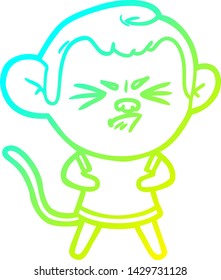 cold gradient line drawing of a cartoon annoyed monkey
