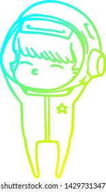 desenho de linha de gradiente frio de um astronauta curioso de desenho animado