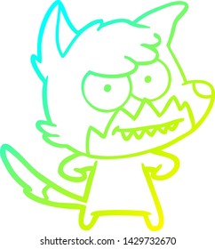 cold gradient line drawing of a cartoon grinning fox