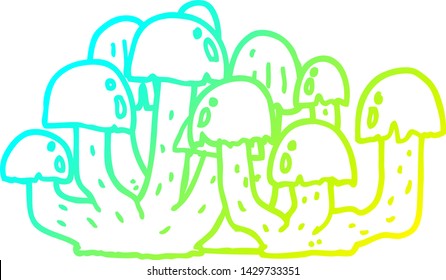 cold gradient line drawing of a cartoon mushroom