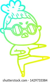 cold gradient line drawing of a cartoon annoyed woman