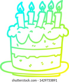 dibujo de línea de degradado frío de una tarta de cumpleaños de dibujos animados