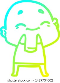cold gradient line drawing of a cartoon happy bald man