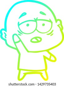 cold gradient line drawing of a cartoon tired bald man