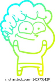 cold gradient line drawing of a cartoon happy man