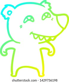 dibujo de línea de gradiente frío de un oso de dibujos animados que muestra dientes