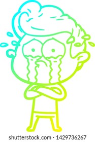 cold gradient line drawing of a cartoon crying man