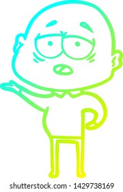 dibujo de línea de gradiente frío de un hombre calvo cansado de la caricatura