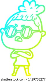 cold gradient line drawing of a cartoon annoyed woman