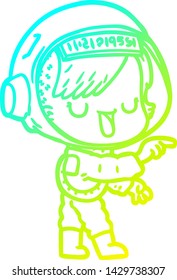 cold gradient line drawing of a cartoon astronaut woman