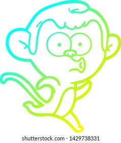 kalte Farbverlauf-Linienzeichnung eines Cartoons überraschte Affe