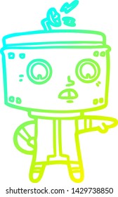dibujo de línea de degradado frío de un robot de dibujos animados acusando