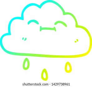 dibujo de línea de gradiente frío de una caricatura nubes de lluvia feliz