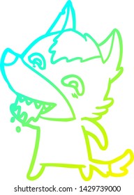 cold gradient line drawing of a cartoon hungry wolf