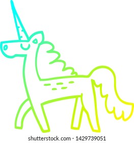 cold gradient line drawing of a cartoon magical unicorn