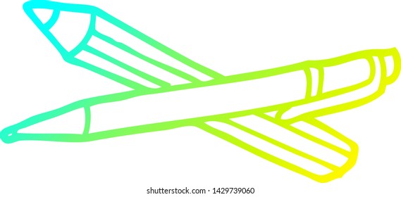 dibujo de línea de degradado frío de una pluma de dibujos animados