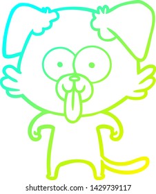 cold gradient line drawing of a cartoon dog with tongue sticking out