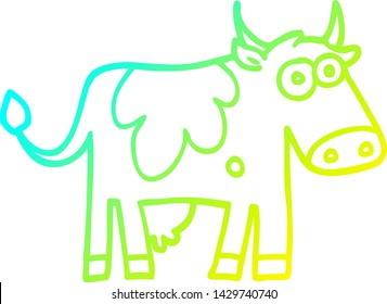 cold gradient line drawing of a cartoon farm cow