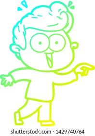 cold gradient line drawing of a cartoon excited man