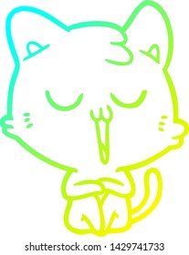 cold gradient line drawing of a cartoon cat singing