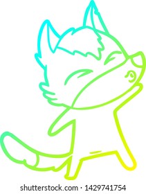 desenho de linha de gradiente frio de um desenho animado lobo
