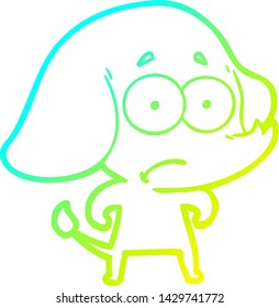 cold gradient line drawing of a cartoon unsure elephant