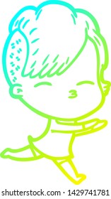dibujo de línea de gradiente frío de una chica de la caricatura que se está ejecutando