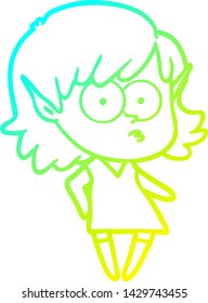 dibujo de línea de gradiente frío de una joven elfo caricaturista mirando
