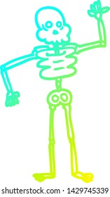 kalte Farbverlauf-Linienzeichnung eines Cartoon-Skeletts
