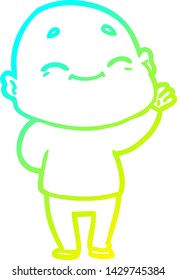 cold gradient line drawing of a cartoon happy bald man
