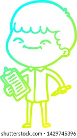 dibujo de línea de gradiente frío de un niño feliz de caricatura