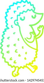 cold gradient line drawing of a cartoon hedgehog