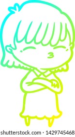 dibujo de línea de gradiente frío de una mujer caricaturista