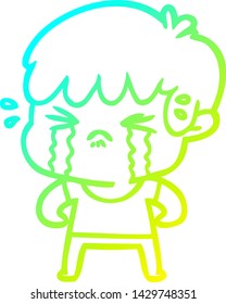 cold gradient line drawing of a cartoon boy crying