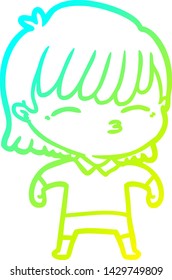 cold gradient line drawing of a cartoon woman
