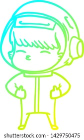 cold gradient line drawing of a cartoon curious astronaut