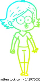 dibujo de línea de gradiente frío de una niña de dibujos animados