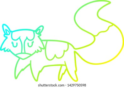 cold gradient line drawing of a cartoon fox