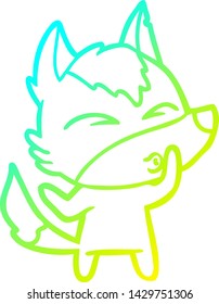 cold gradient line drawing of a cartoon wolf whistling