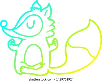 dibujo de línea de degradado frío de un zorro de dibujos animados meditando