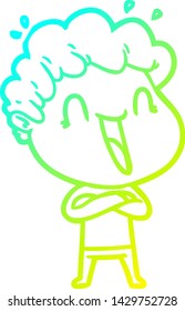cold gradient line drawing of a cartoon happy man laughing