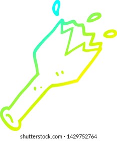 dibujo de línea de gradiente frío de una botella de vidrio quebrada de dibujos animados