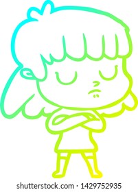 cold gradient line drawing of a cartoon indifferent woman