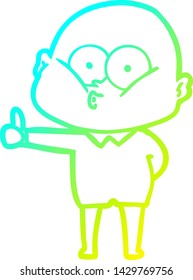 cold gradient line drawing of a cartoon bald man staring